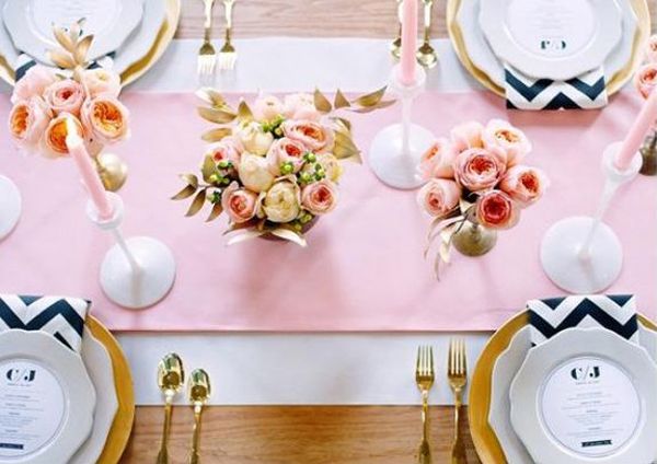 pink, gold and chevron tablescape