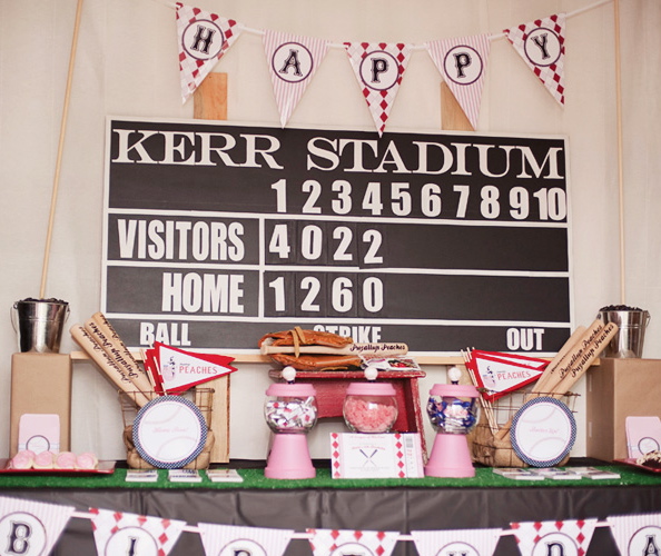 baseball girly birthday party-love the vintage pink tin this